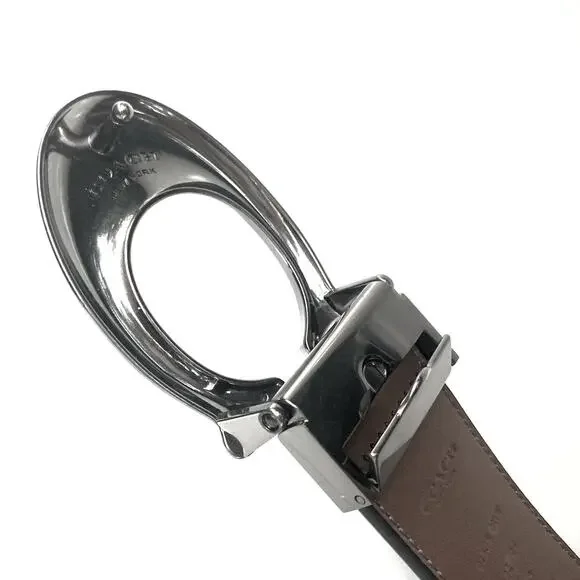 Coach Reversible Black & Brown Leather Belt w/ Large Gunmetal Sculpted C Buckle - Picture 9 of 12